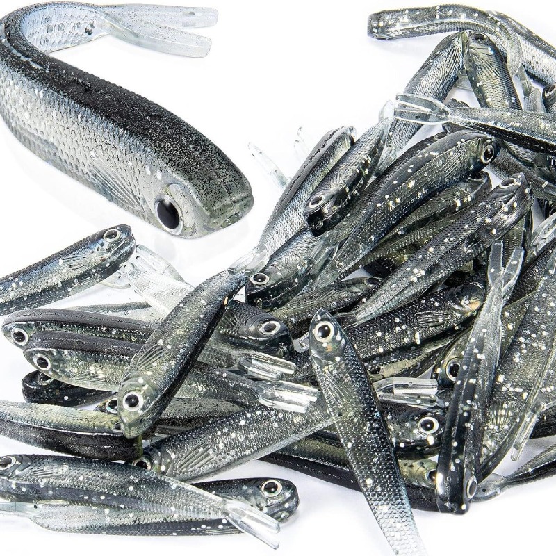 Fishing Lure Soft Plastic - 10/20/30個入り スプリットテールミノー ソフトルアー シルバーフラッシュ ソフトスイムベイト 3Dアイ