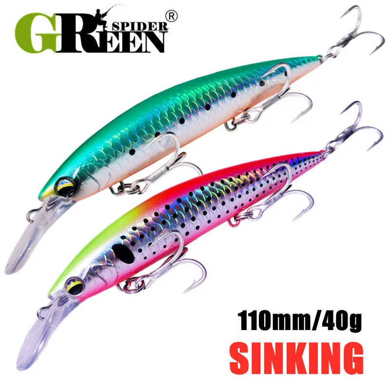 Fishing Lure Jerkbait - GREENSPIDER ヘビーウェイトミノー 110 ミリメートルシンキングジャークベイトロングキャスト釣りルアー海水シーバスプラスチック人工餌タックル
